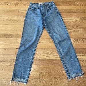 Reformation Straight Leg Jeans High waist Raw Hem Cropped Light Wash Denim 24